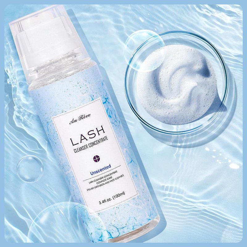 AuReve Lash Shampoo Concentrate 100ml Lash Extension Cleanser Oil-Free Eyelash Extension Shampoo with Salon Home Care -Makes 20 Bottles 60ml Lash Shampoo,Unscented