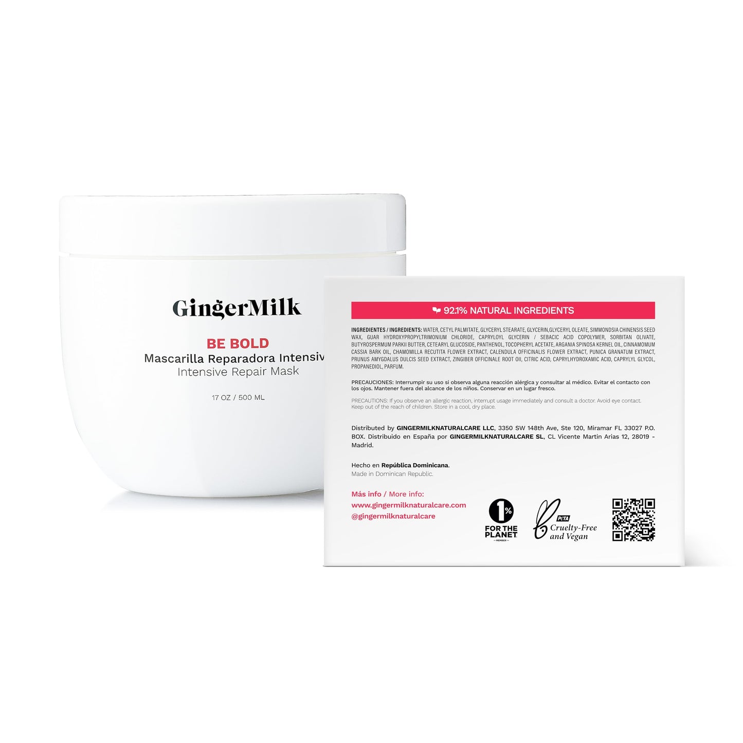 Ginger Milk Natural Care Intensive Repair Hair Mask for Dry / Damaged Hair due to Coloring, Chemical Processes, hot styling tools and dryers | BE BOLD