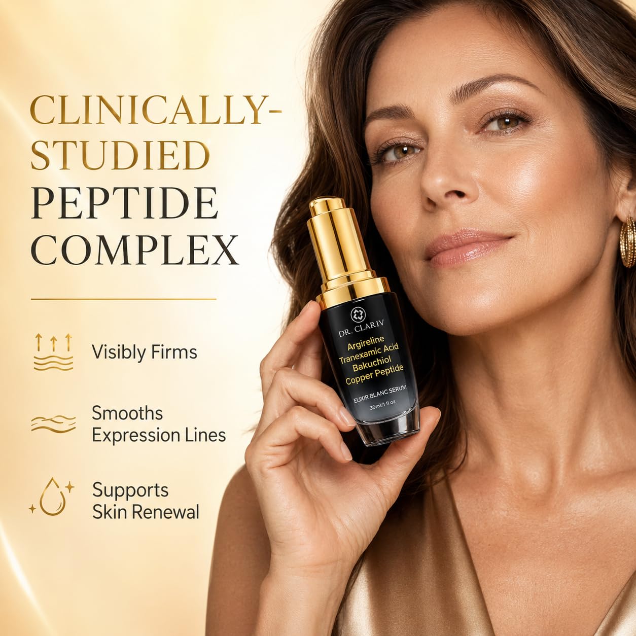 DR. CLARIV Argireline Peptide Serum with Tranexamic Acid, Bakuchiol & Copper Peptide, Daily Face Serum for Fine Lines, Firm Feel, Smooth Texture & Hydration, Lightweight Anti Aging Serum, 1 Fl Oz