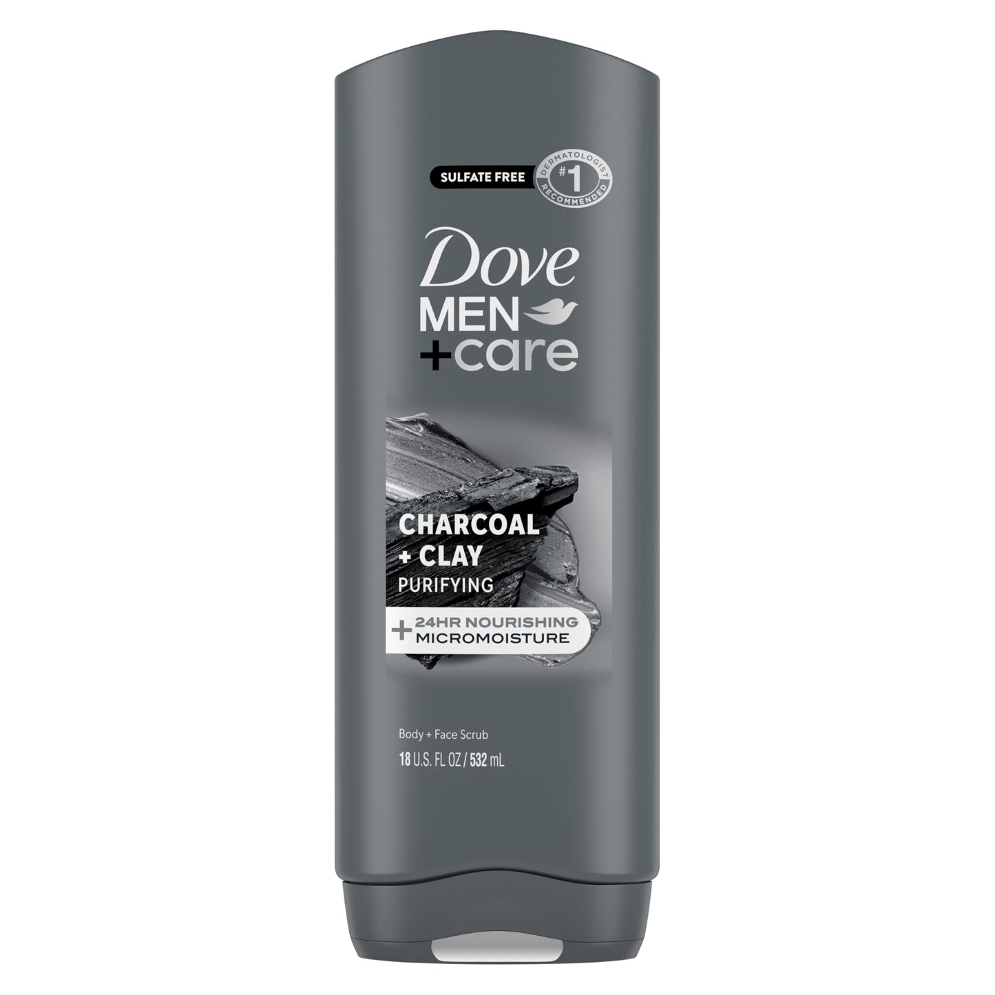 DOVE MEN + CARE Body and Face Wash 4 Count Purifying Charcoal + Clay Body Wash for Men with 24-Hour Nourishing Micromoisture Technology 18 oz