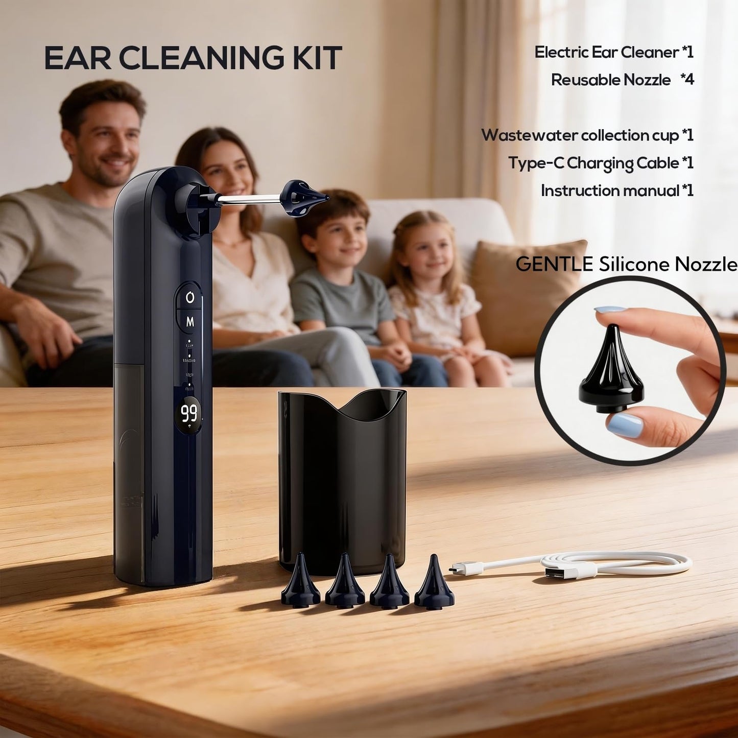 Oleswer Ear Wax Removal, Ear Cleaner, Safe Ear Wax Removal Kit, 4 Modes-Ear Irrigation Flushing System, Ear Cleaning Kit - IPX7 Waterproof (Blue)