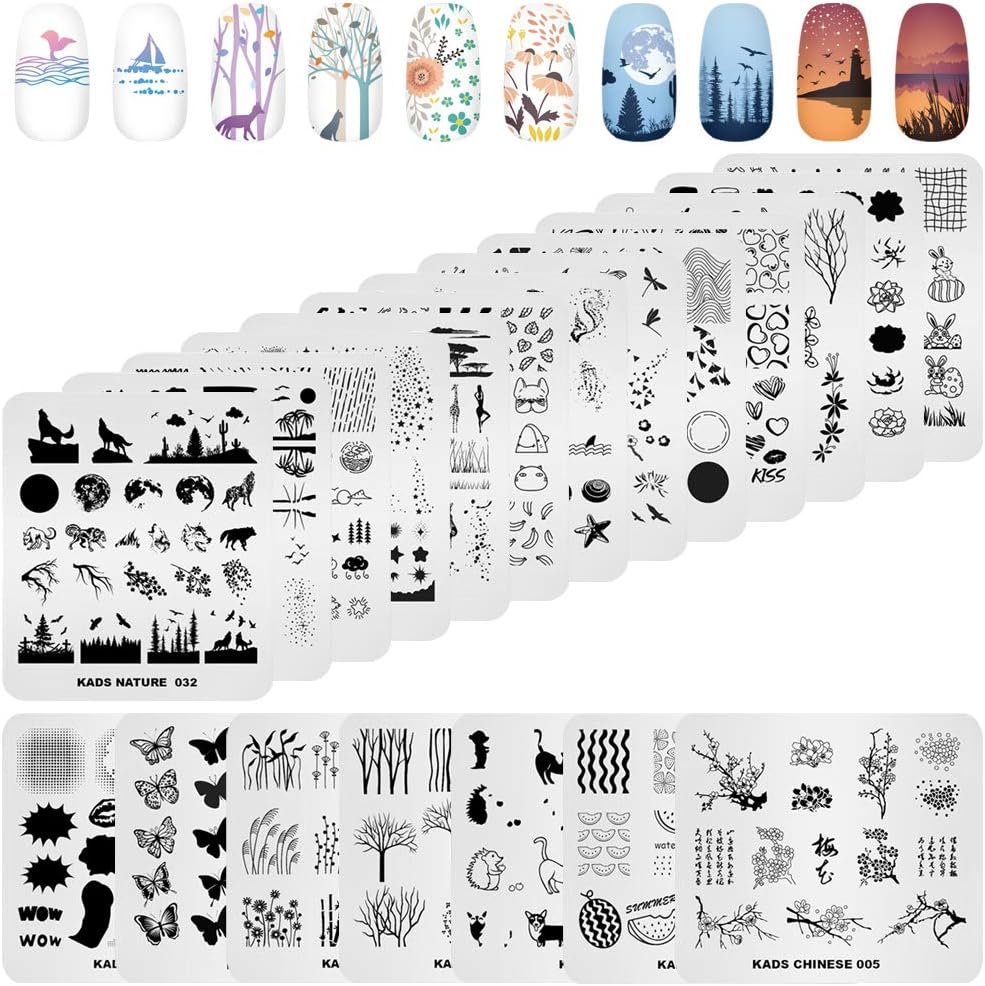 KADS Nail Stamp Plates Set - 20 Pcs Floral, Animal & Leaf Nail Art Templates | Perfect for DIY Manicure