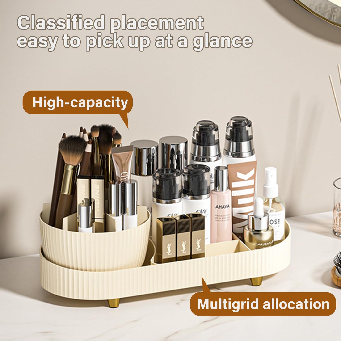 Covered Rotating Makeup Organizer with lid 360-Degree Rotation, Dust Cover-Perfect for Cosmetic Makeup Storage,Lotions Display Cases,Spinning Makeup Skincare Organizer,Countertop Perfume Organizer