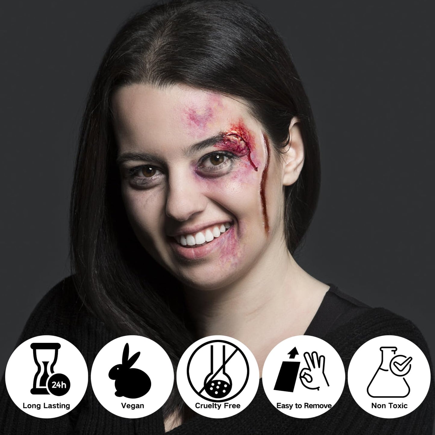 Paminify Fake Scar Bruise Makeup Kit,6 Color Bruise Wheel Body Paint and Rigid Collodion with Brush, Halloween Special Effects Makeup Kit with 2 White Sponges,Hunting Camo Face Paint