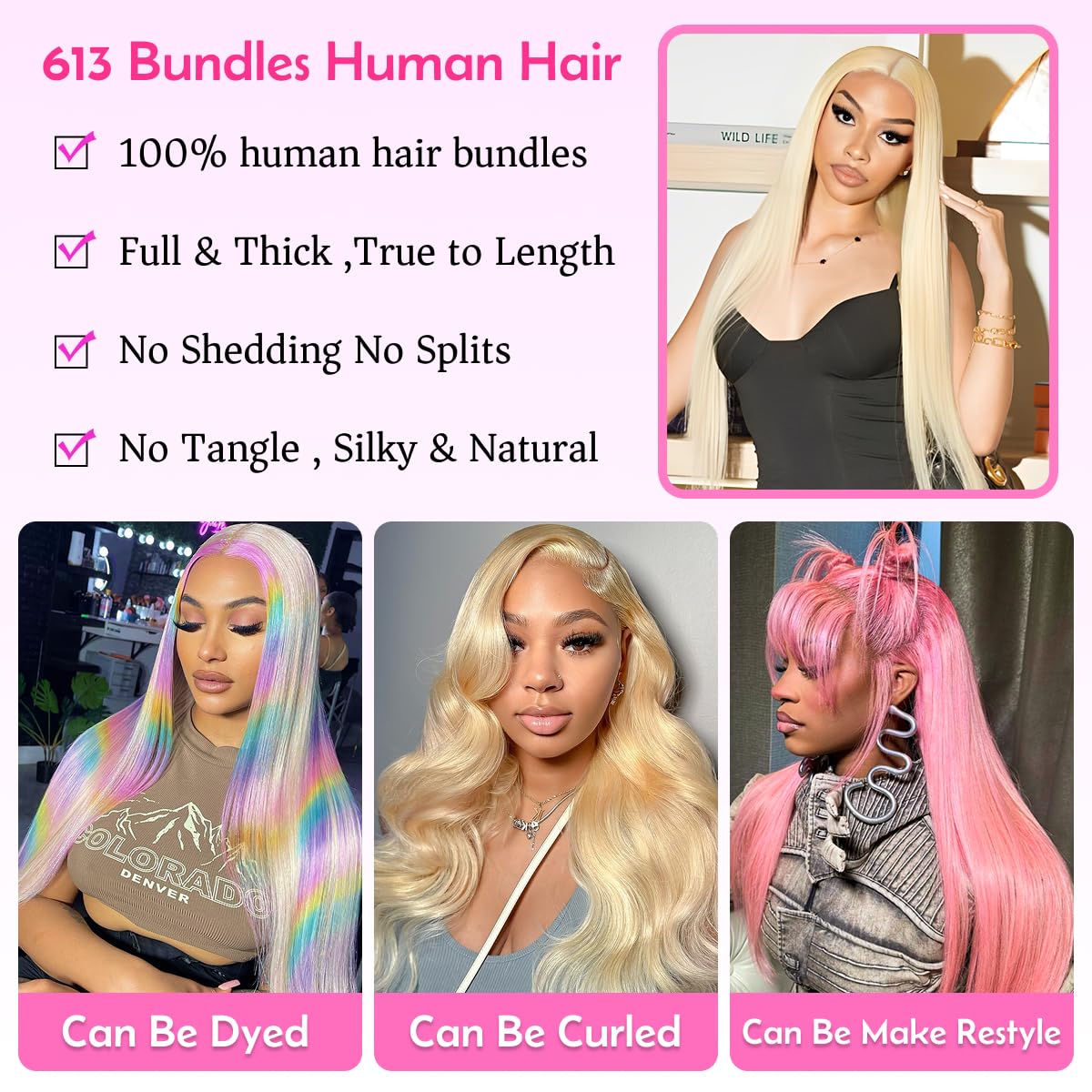 Human Hair Bundles - 14 Inch Blonde Straight 100% Unprocessed Brazilian Virgin Hair Weave Extensions | 1 Bundle, 100g