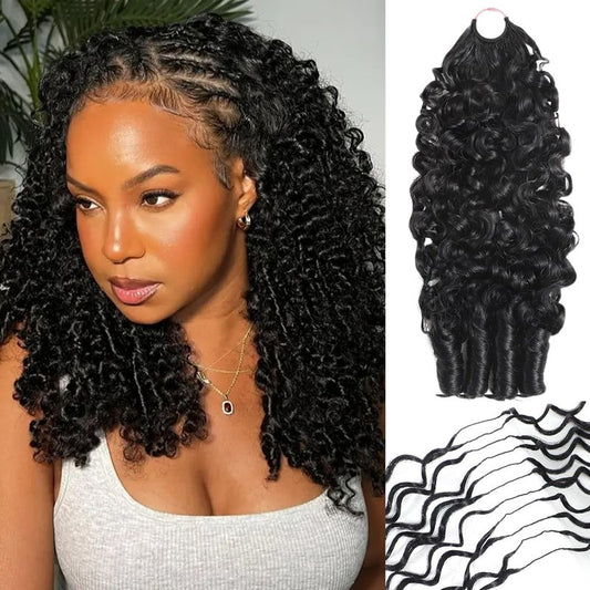 Burmese Curly Crochet Human Hair Extensions Crochet Hair For Black Women Knotless Pre-Separated Feather Crochet Human Hair Spiral Curly Invisible Crochet Hair Natural Black (12inch)