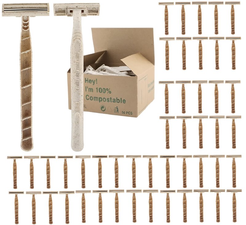 Disposable Razors Bulk for Men & Women – Twin Blade Unisex Shavers – Eco-Friendly, Biodegradable, Non-Toxic, Made from Recycled Wheat Straw (Pack of 2) (100)
