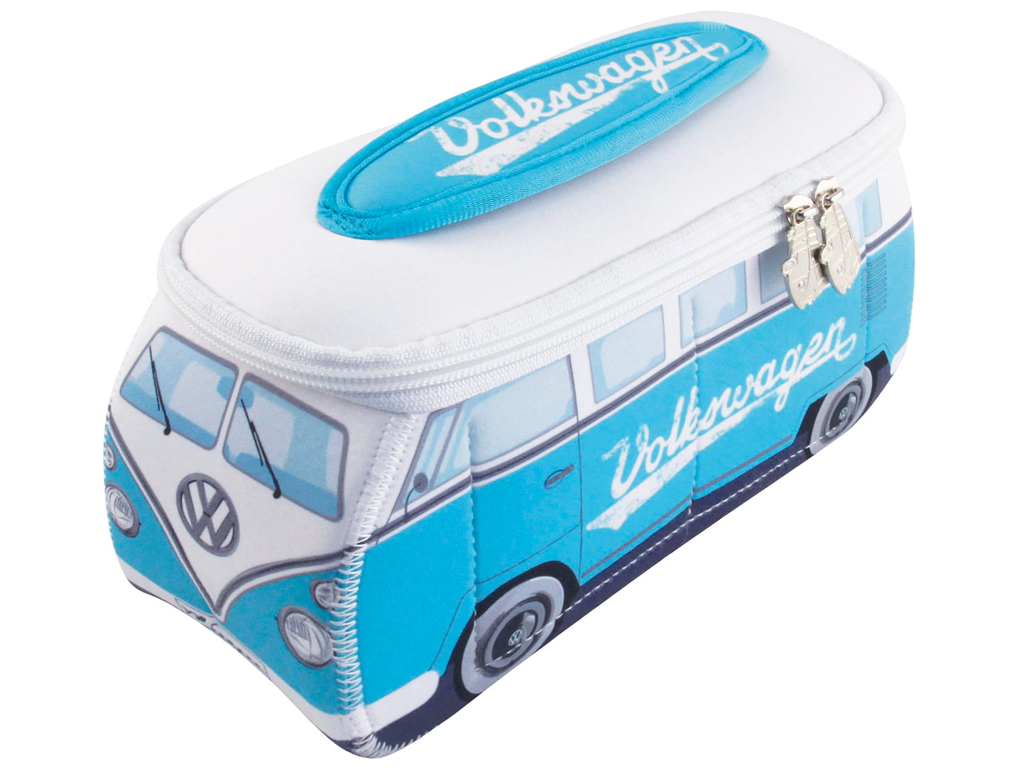 BRISA VW Collection - Volkswagen Neoprene Universal Makeup Cosmetics Toiletry Travel Pharmacy Bag in T1 Bus Design (Turquoise) (Large (11.8 x 5.5 x 4.7 inches))