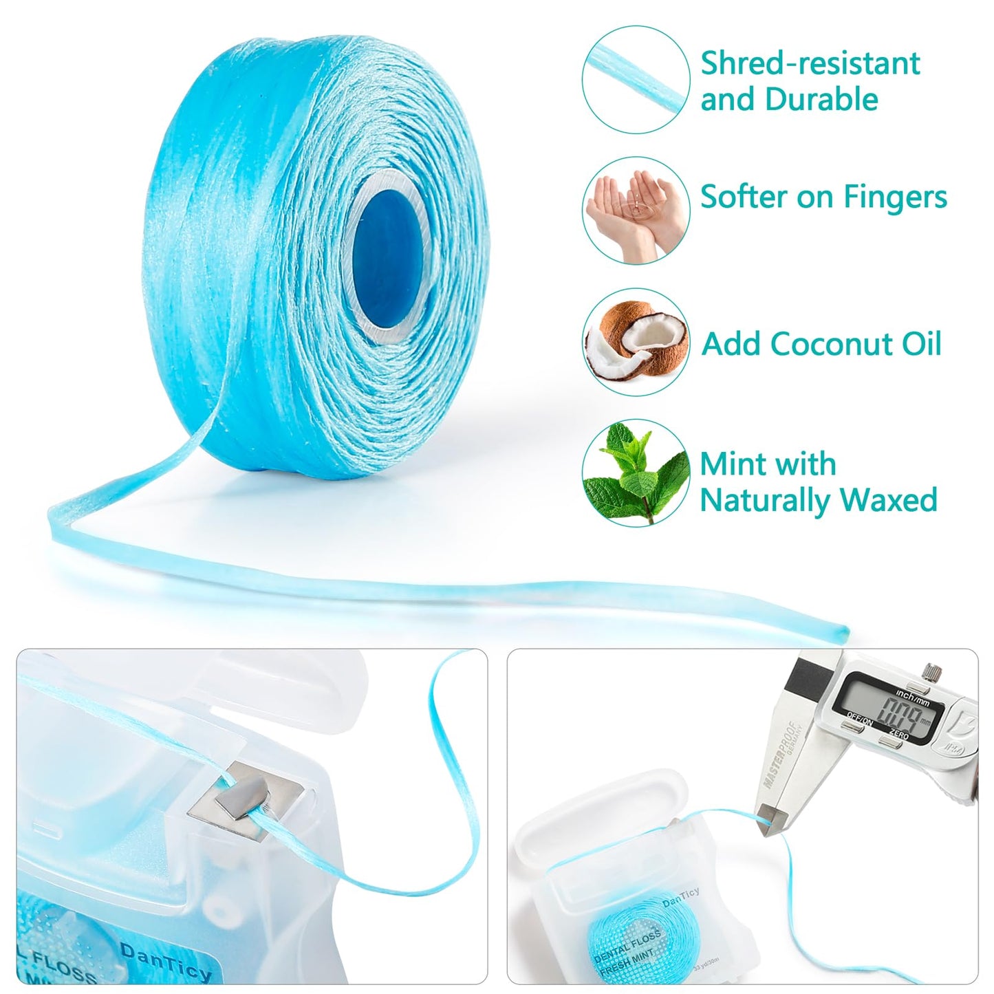 Coconut-Oil Infused Woven Dental Floss,Deep Clean Natural Vegetable Waxed Floss,Extra Wide Cleaning and Slides Smoothly & Easily,PFAS Free | Mint Flavored(33 Yds x 2 Unit)