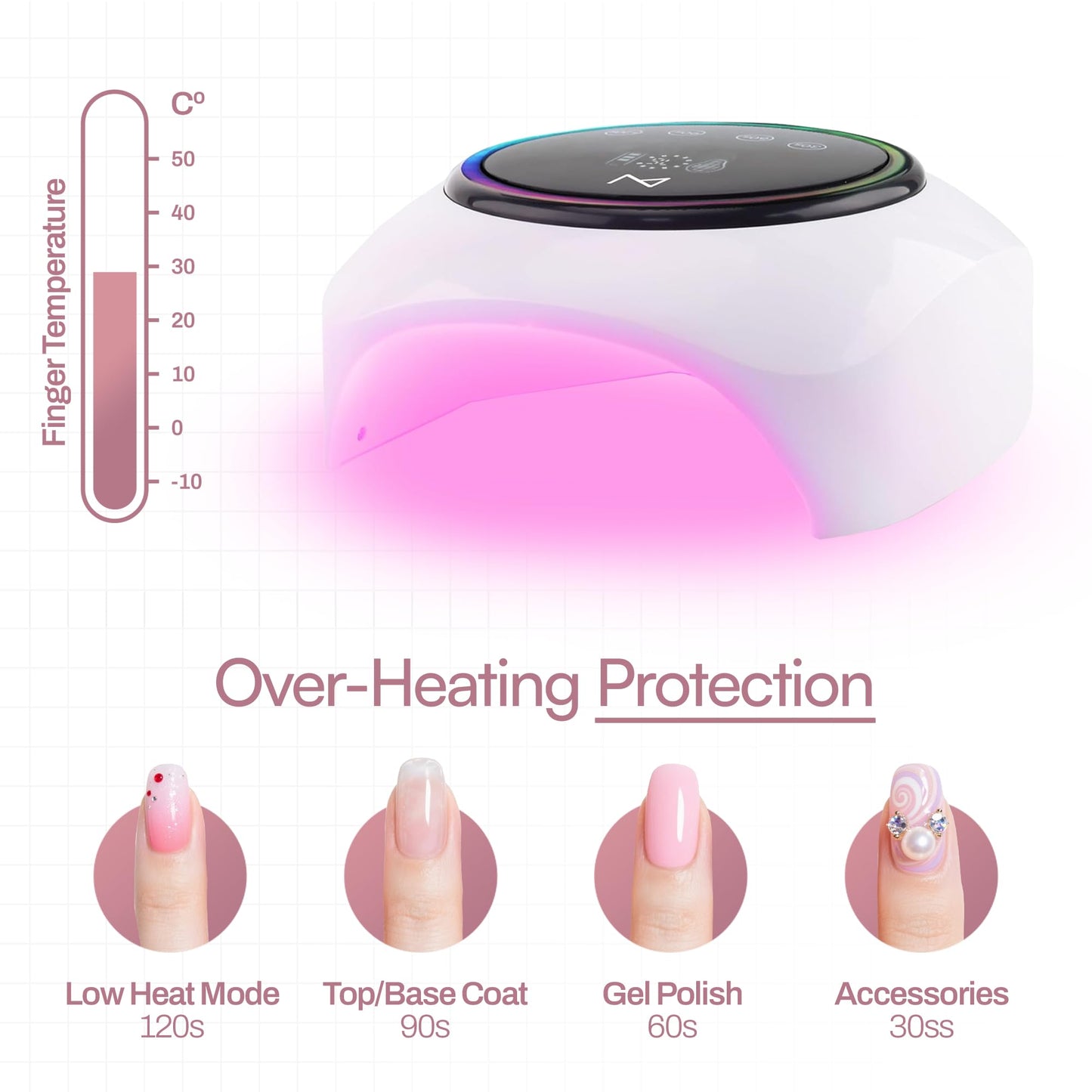 M - HaloLite LED Nail Curing Lamp 98W, 32 LEDs, Wireless Rechargeable with 5200mAh Battery, Fast UV/LED Gel Nail Dryer for Salon & Home Use, Long-Lasting, Portable, Cordless Design (Black)