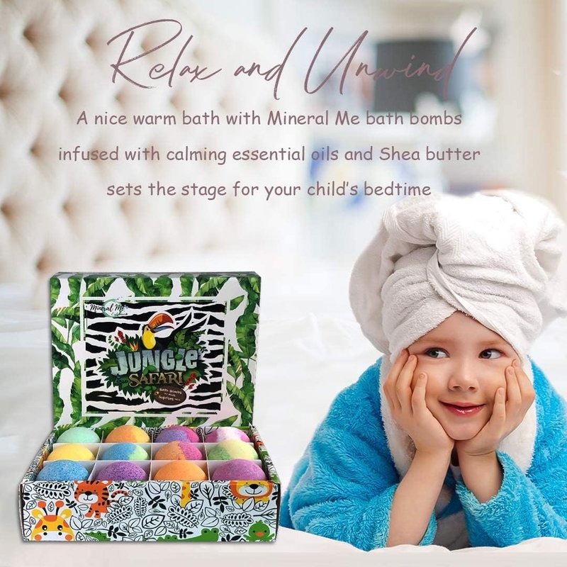 Bath Bombs for Kids - 12 Jungle Animal Surprise Fizzies | Moisturizing & Gentle Rainbow Spa Experience