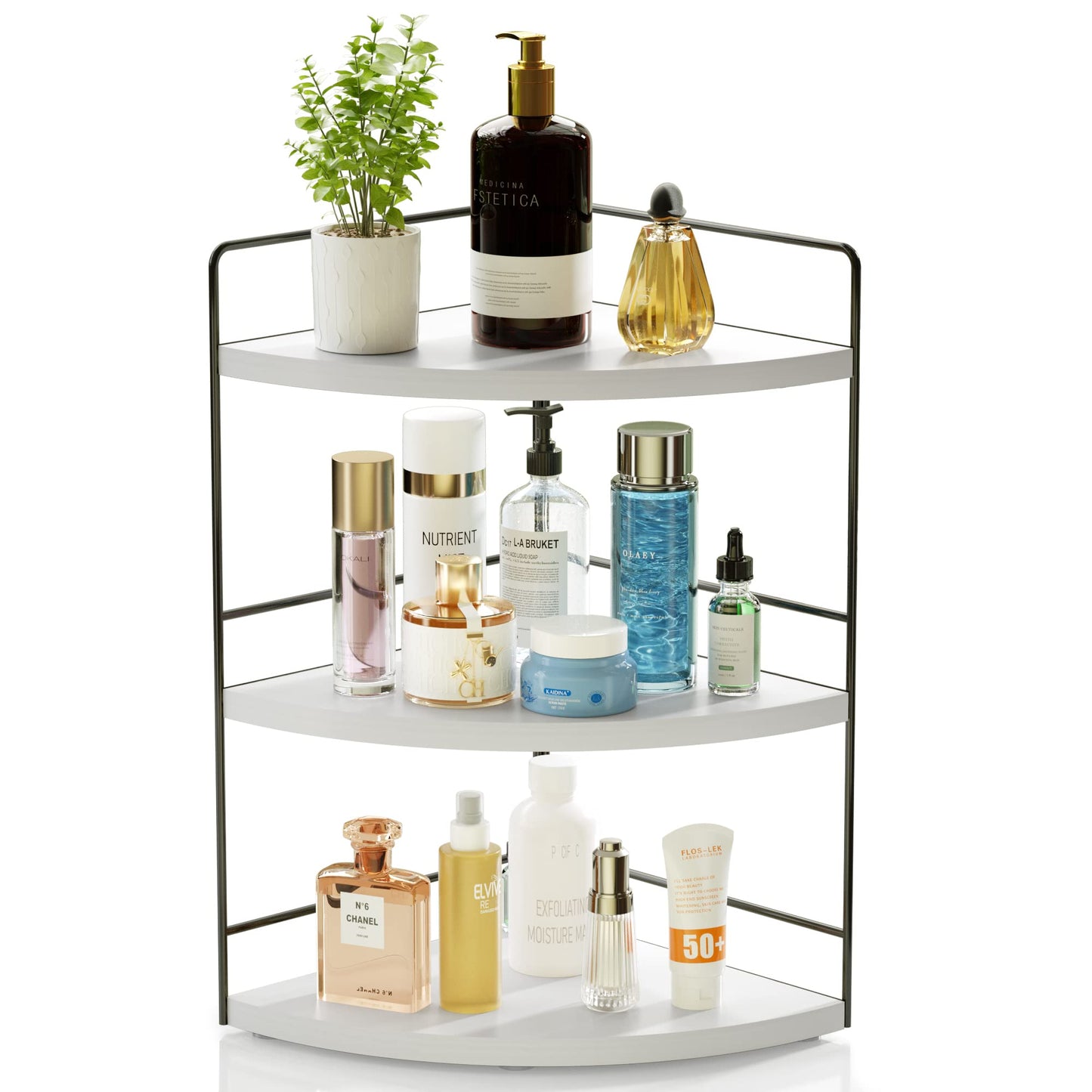 ZGO 3-Tier Bathroom Organizer - Countertop & Corner Organizer, Makeup & Skincare Storage, Kitchen Counter Shelf - White