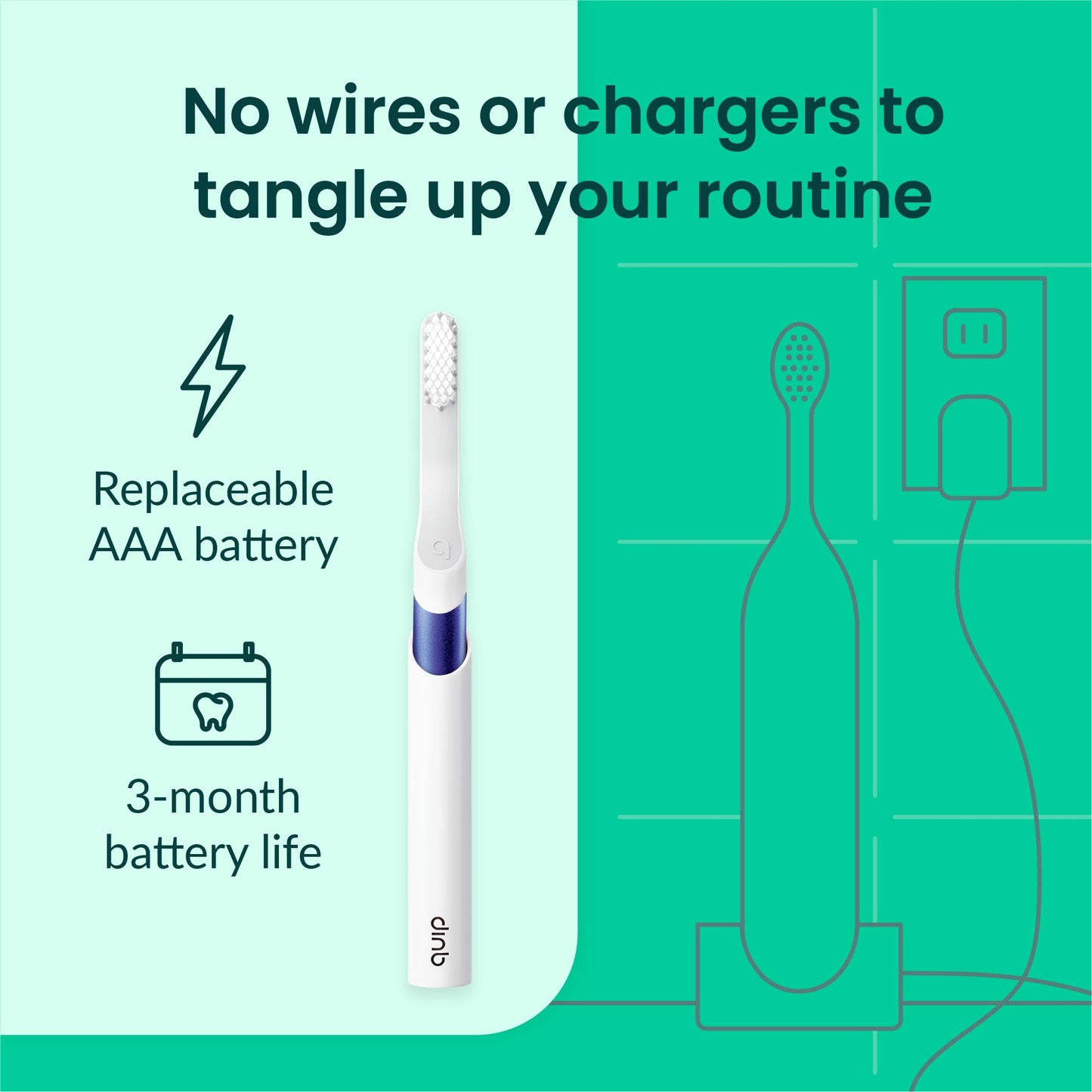 Quip Sonic Toothbrush for Adults - Timed Electric Toothbrush with Cover - Replaceable Brush Head, Soft Bristles, Metal Handle, 3 Month Battery Life - Travel Toothbrush - Indigo