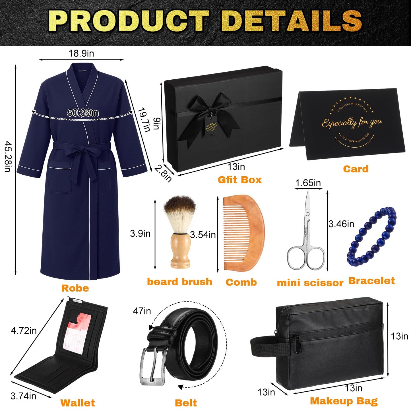Shyyween 10 Pcs Birthday Gifts Baskets for Men Father Gift Get Well Soon Gifts Beard Care Set Graduation Gift for Him with Bathrobe, Wallet, Beard Comb & Brush Set for Dad Boyfriend Husband(Blue)