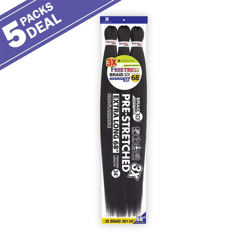 Natural Texture Braids - 3X Pre-Stretched Freetress Braids | 34 Inches, 5-Pack, Color 2