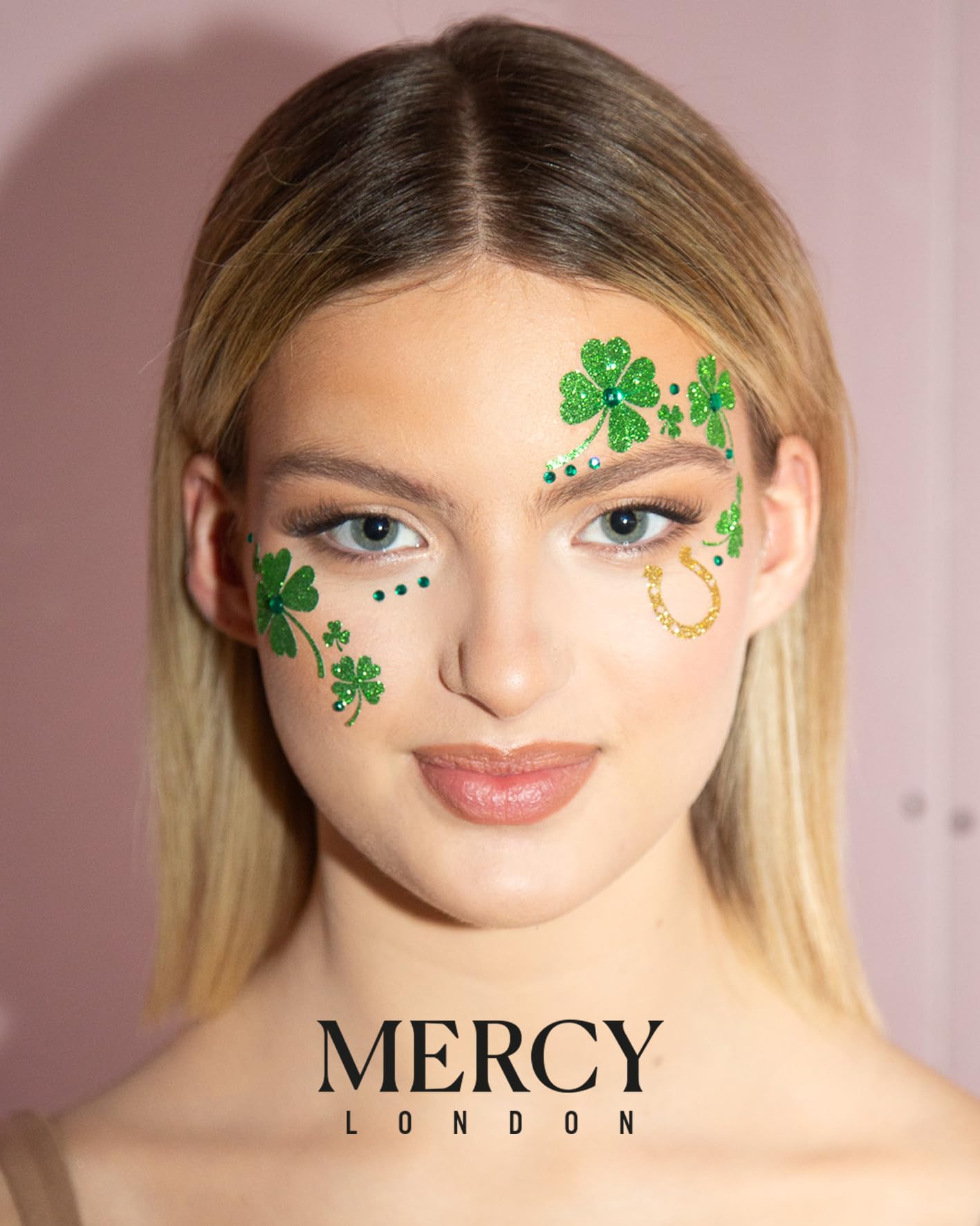 St Patricks Day Face Jewels by Mercy London Clover Costume Accessories Face Gems Jewels All In One Halloween Headpiece Stick On