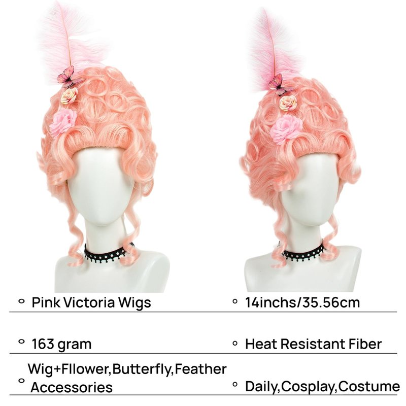 STfantasy 60s Beehive Wig for Women - Marie Antoinette Style Victorian Wig, Perfect for Drag Queen or 50s Retro Look (Pink)