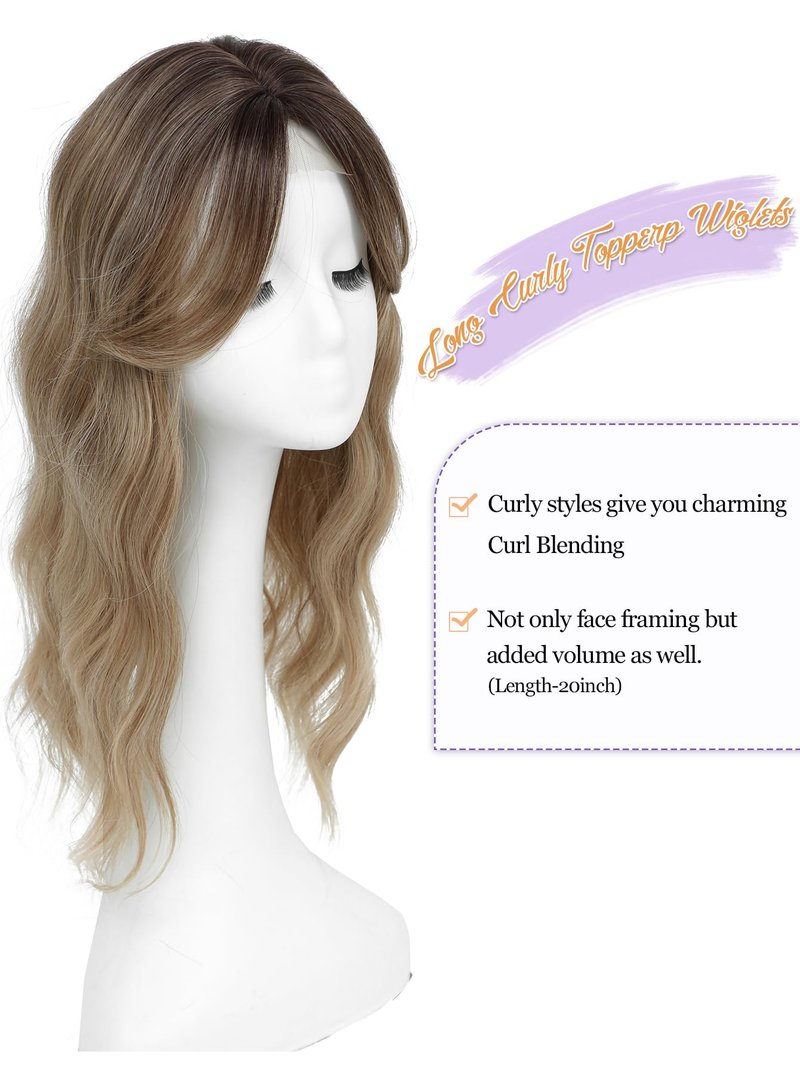PANEWAY Hair Topper 20 Inch Wavy Synthetic Clip-In Topper for Women, Natural Looking Voluminous Hairpiece for Thinning Hair, Lightweight & Undetectable(20Inch,Brown Blonde with Dark Root)