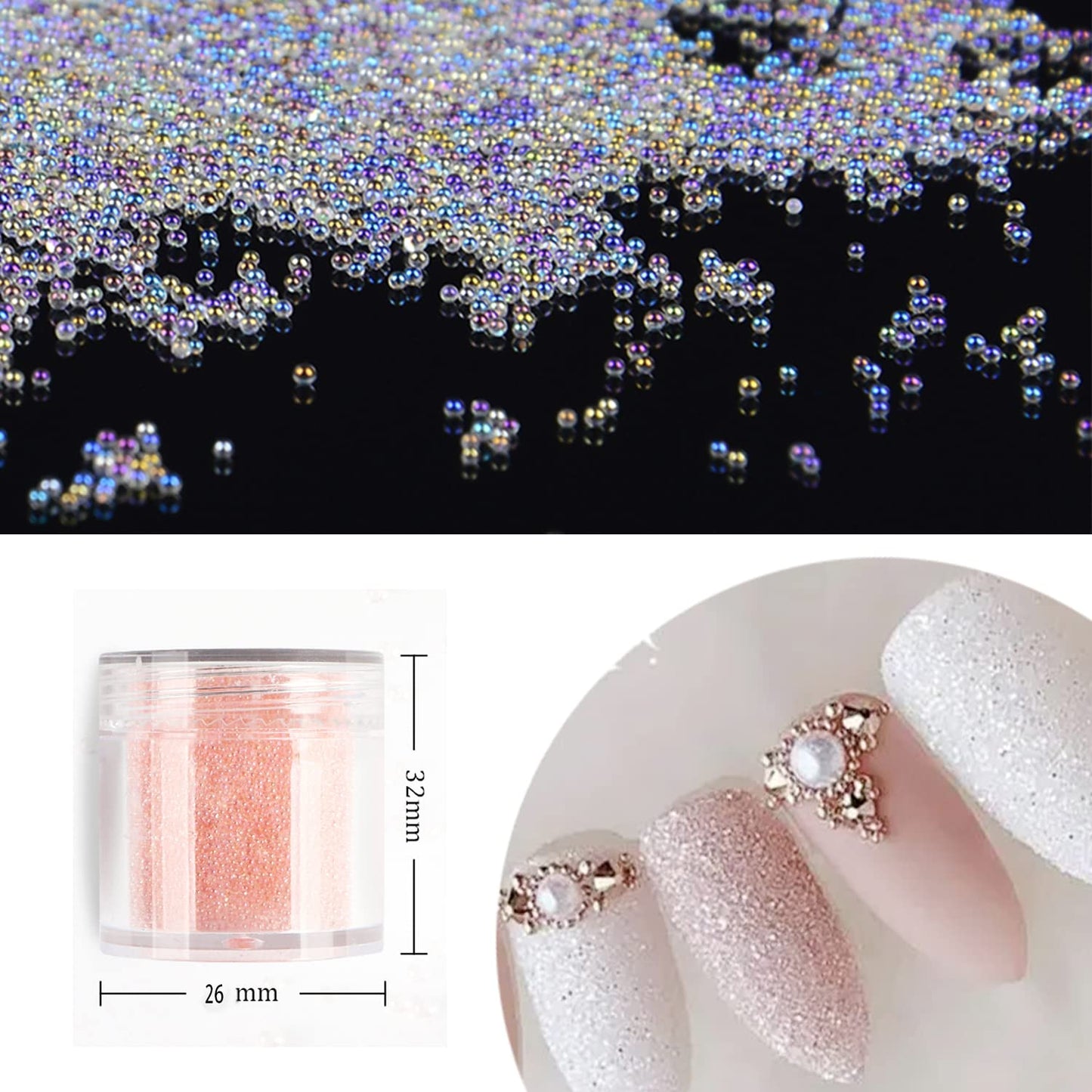 Nail Crystals - 4 Bottles Micro Pixie Beads in Recycling Box | 3D Nail Art Charms & Decorations (Crystal AB)