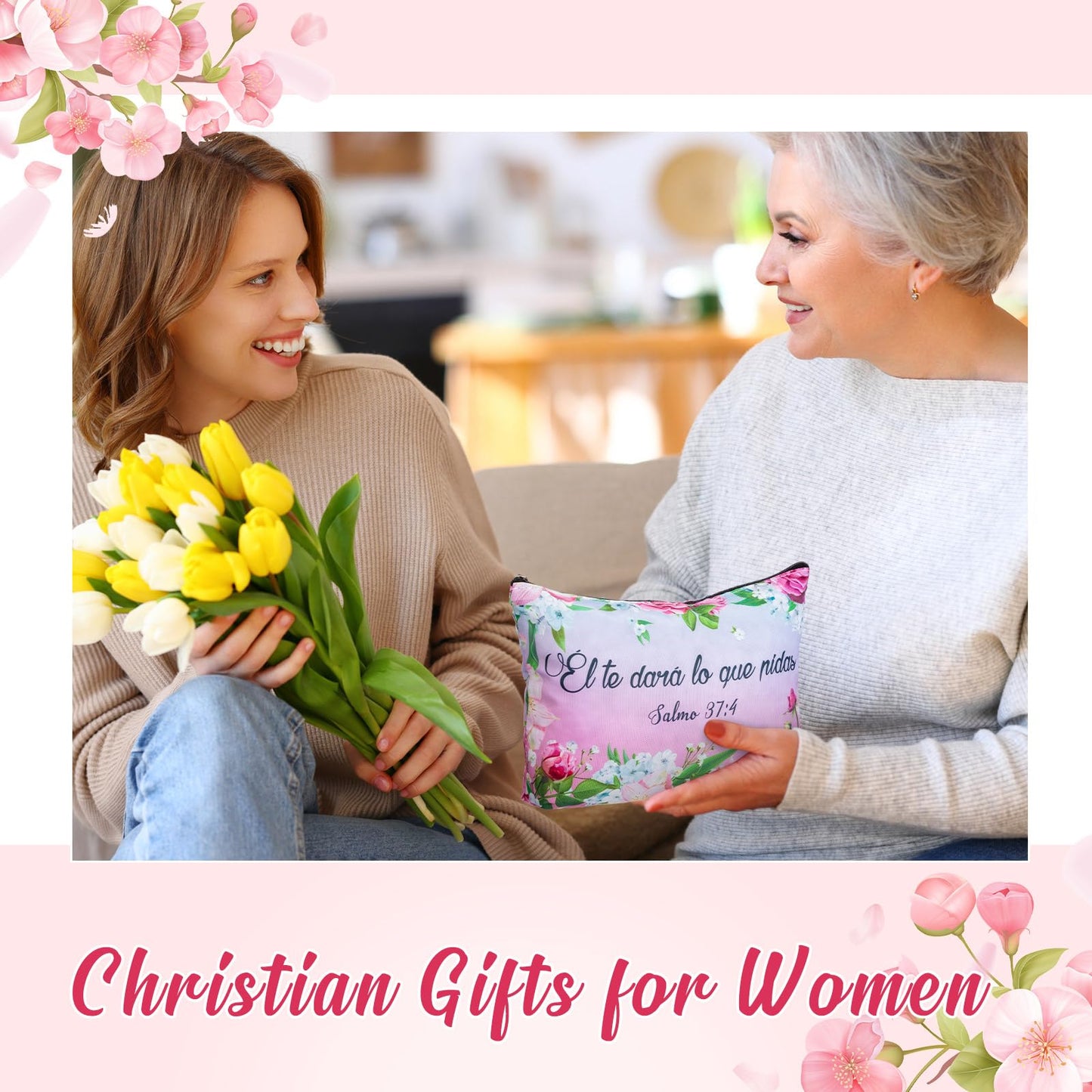 Kacctyen Spanish Christian Cosmetic Bags Bulk Mother's Day Church Gifts Spanish Christian Gifts for Women Bible Verse Pencil Pouch Makeup Bag Regalos Religiosos Para Mujer(24 Pcs,Classic Style)
