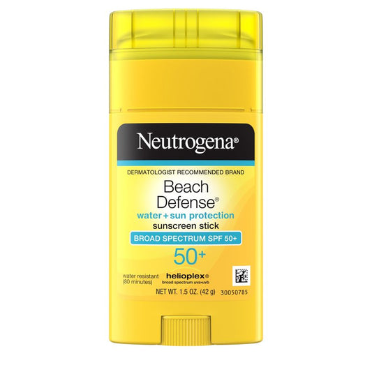 Neutrogena Beach Defense Sunscreen Stick SPF 50 Broad Spectrum UVA UVB Protection Lightweight Water Resistant up to 80 Minutes Oil-Free No-Mess Beach-Strength Sun Protection for Whole Family, 1.5 oz