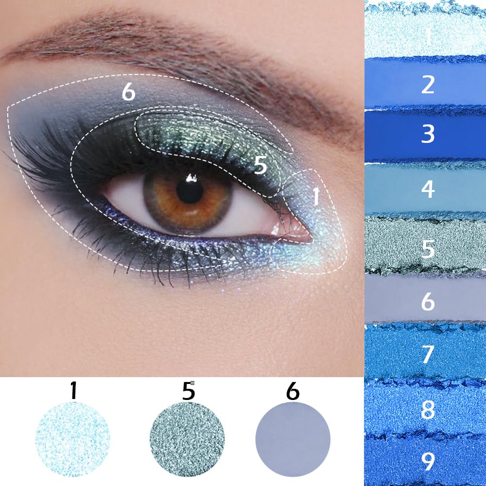 WanTuoluo 9 Colors Blue Smoky Matte Shimmer Eyeshadow Palette with Mirror for Eye Makeup,High Pigmented Eye Shadow Primers Powder Palet de sombras de ojos