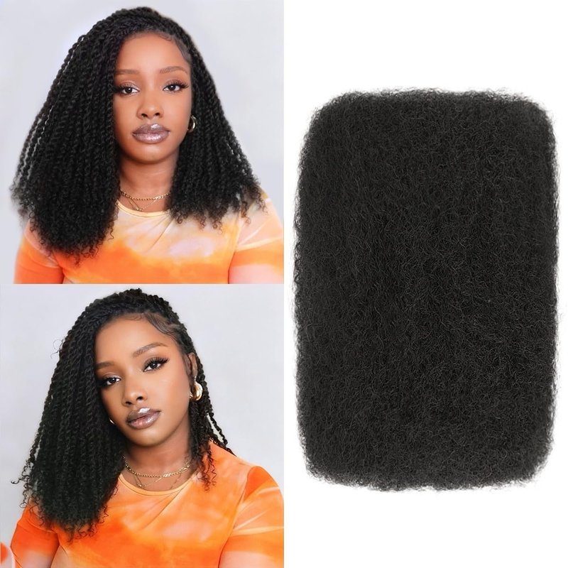 Afro Kinky-Curly Human Hair Bulk - 16 Inch, 50g Pack for Mini Twists, Dreadlocks & Braiding | Natural Black