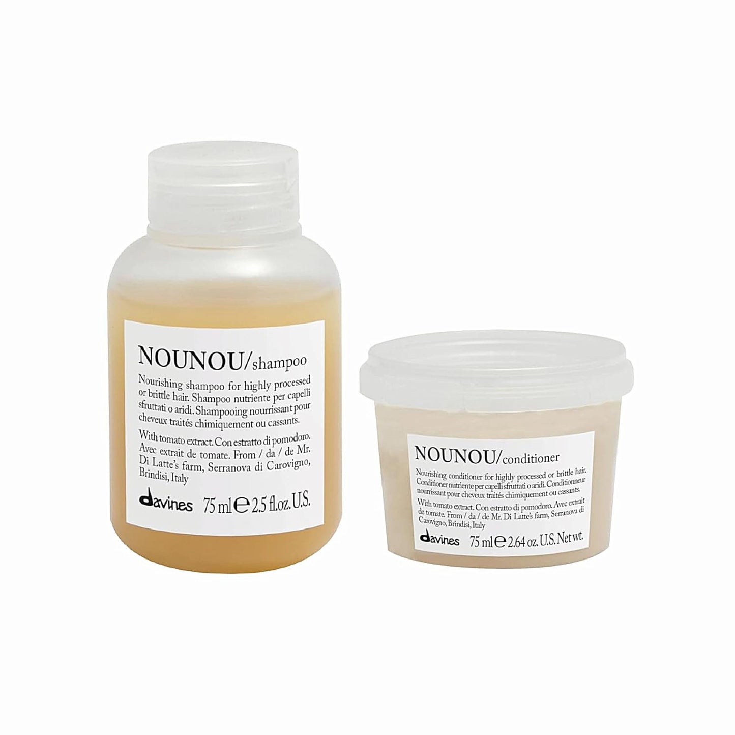 Davines NOUNOU Hydrating Deep Shampoo & Conditioner for Bleached, Permed, Relaxed, Damaged Hair or Very Dry Hair, Replenishes Chemically Processed Hair, Travel Set