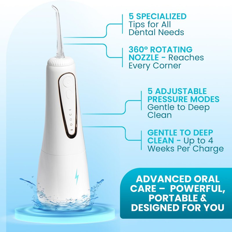Blast Smile Care Cordless Water Flosser with 360° Rotating Tip for Easy Reach - Water Dental Flosser for Braces & Dental Care - Electric Water Flosser with USB Charger, Ideal for Travel & Everyday Use
