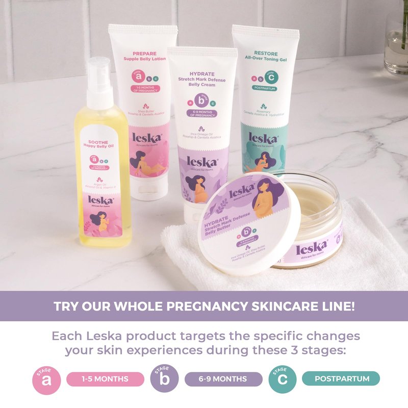 Leska Maternity Cream 2-Pack | STAGE B: HYDRATE Stretch Mark Defense Belly Cream & Butter (Pregnancy Months 6-9) | Part of a Complete 3-Stage Pregnancy Skincare System (4-4.93oz)
