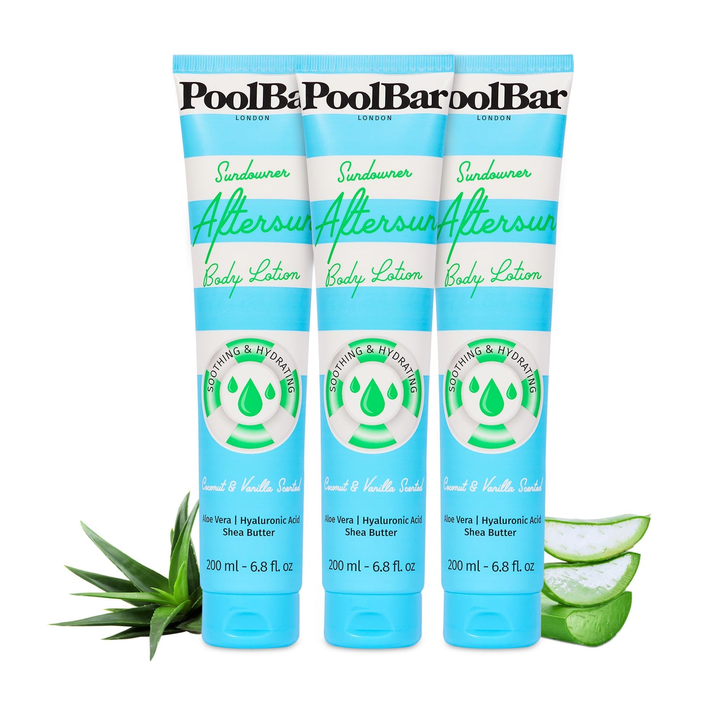 PoolBar Sundowner Aftersun Body Lotion for Women and Men Skin Care, Hydration and Soothing Relief Coconut & Vanilla Scent Sun Care, Enriched with Hyaluronic Acid, Shea Butter, and Aloe Vera, 200ml