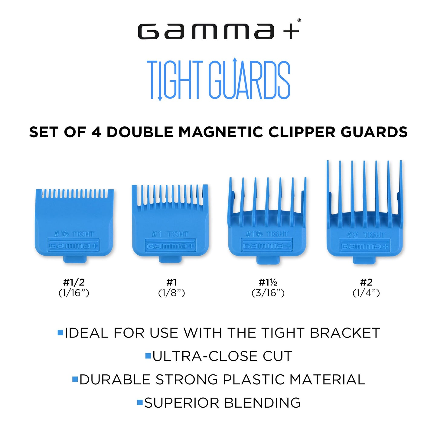GAMMA+ Professional Dubs and Tight Magnetic Hair Clipper Guards from 1/16 to 3/4