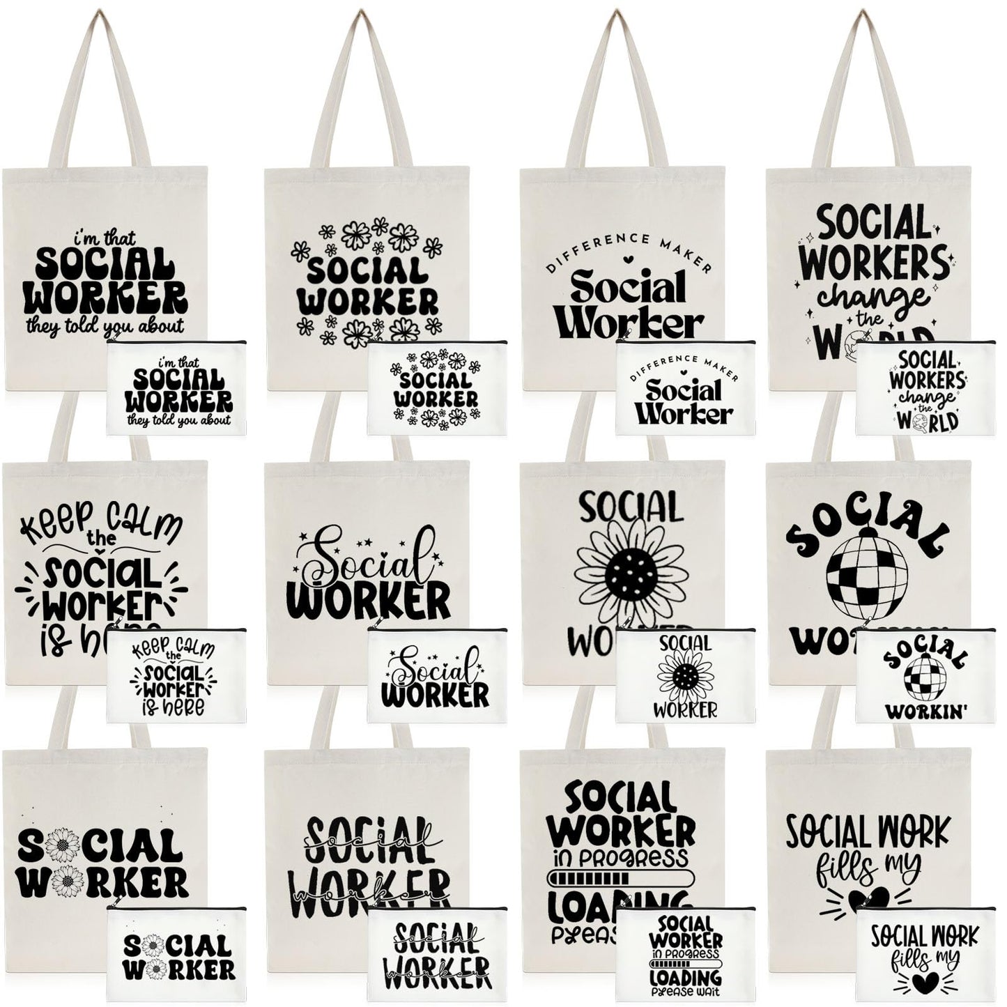 Paterr 24 Pcs Social Worker Appreciation Gifts for Women Social Worker Bags with Handle Reusable Canvas Makeup Bags(Stylish)