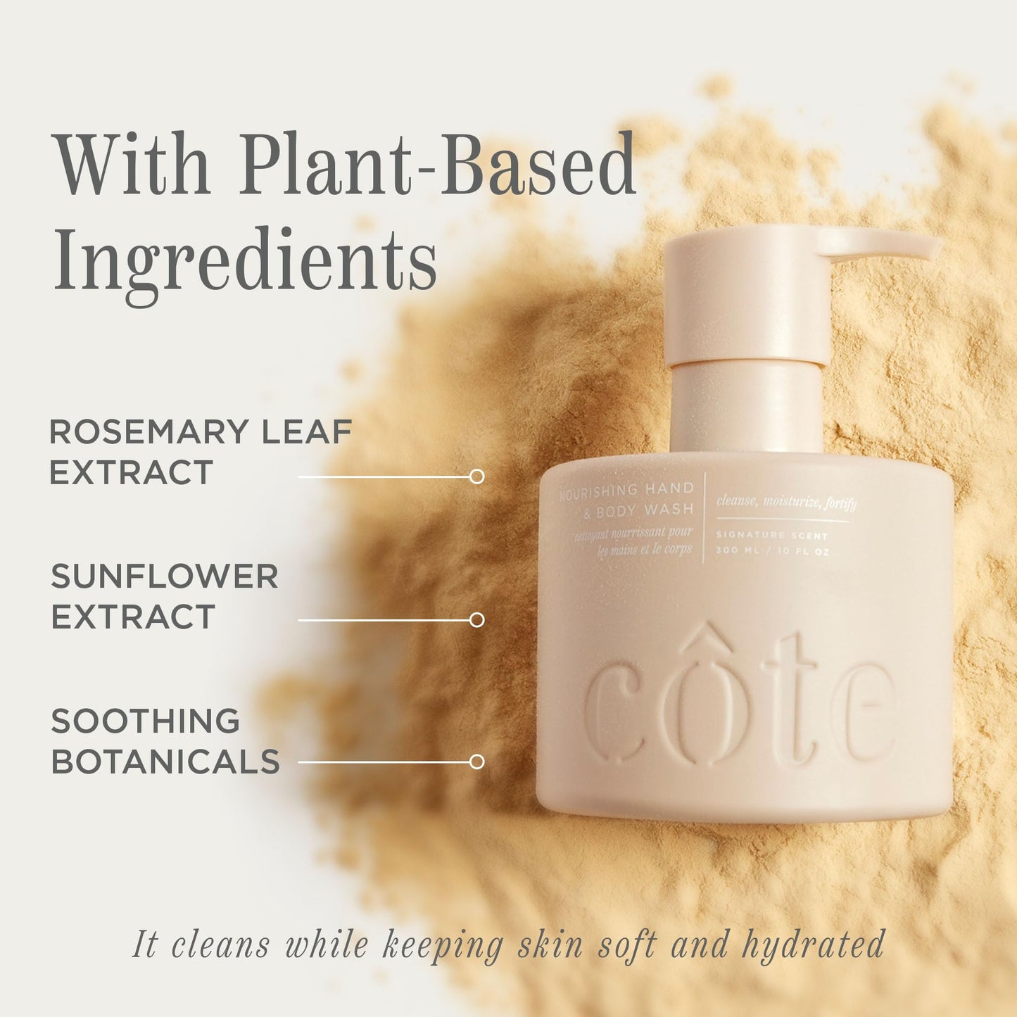 Cote Beauty’s Nourishing Hand & Body Wash for Dry Skin, Soothing Formula, Hydrating Body Wash for Sensitive Skin, Antioxidant Rich Cleanser, Vegan & Cruelty-Free, Made in USA, 10 Fl Oz