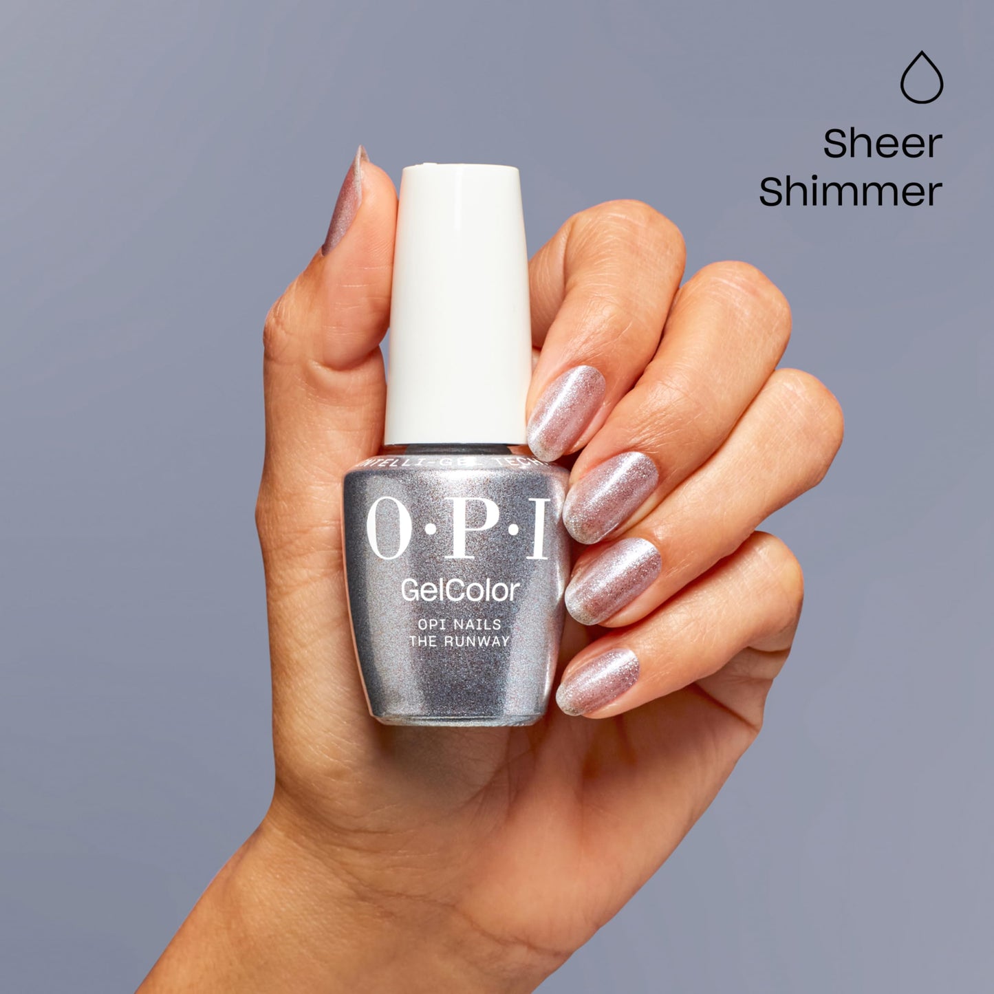 OPI GelColor OPI Nails the Runway | Opaque Muted Silver Shimmer LED Cure Gel Nail Polish | Salon-Quality Shine, Long-Lasting Wear | Vegan & HEMA Free | 0.5 Fl Oz