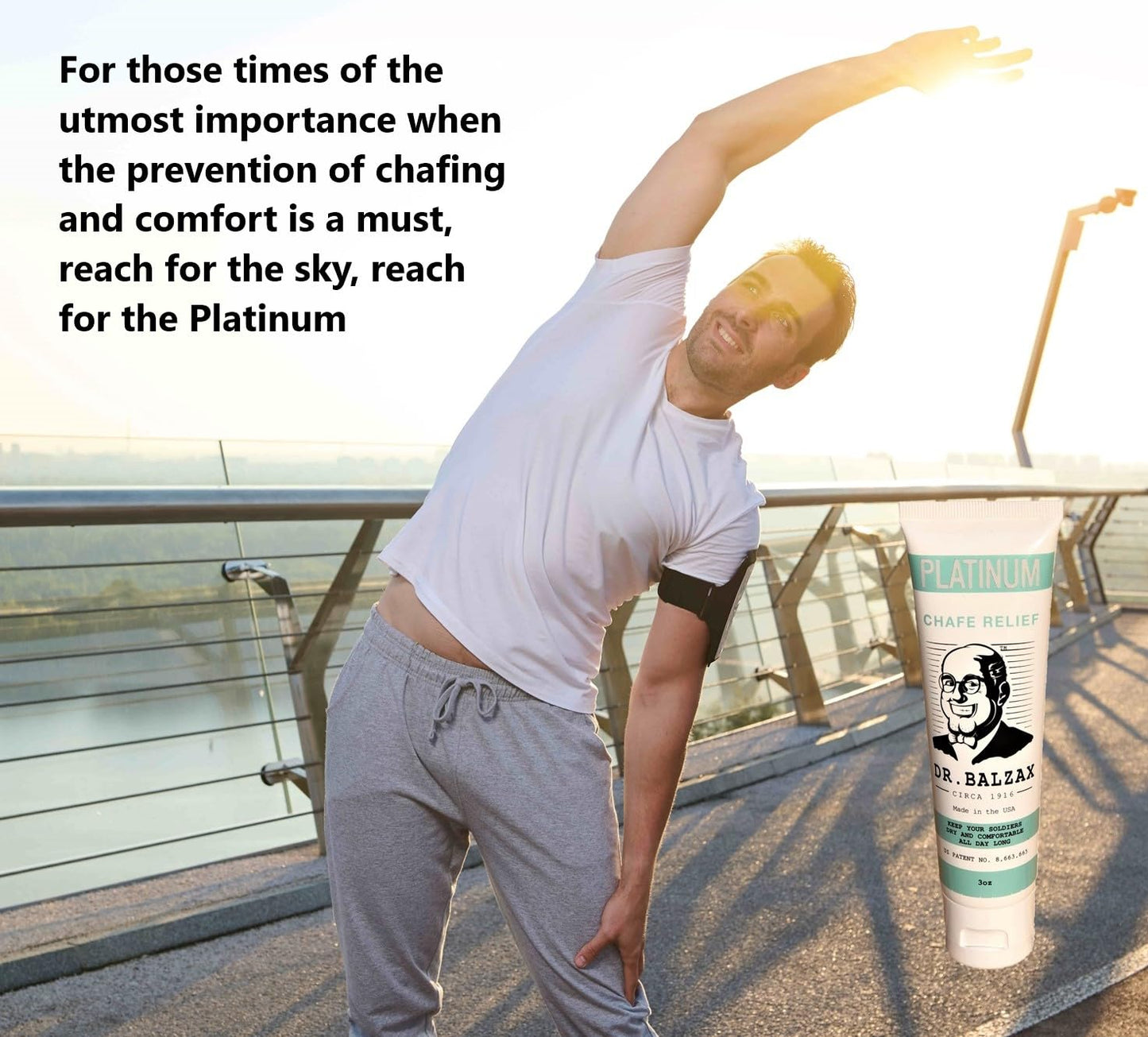 Dr. Balzax Platinum Prevents Skin Chafing & Irritation. Trusted Protection. An Anti-Chafe Cream for Long Lasting Chafing Protection. Non Sticky. Quick Drying for Sensitive Skin & Private Parts
