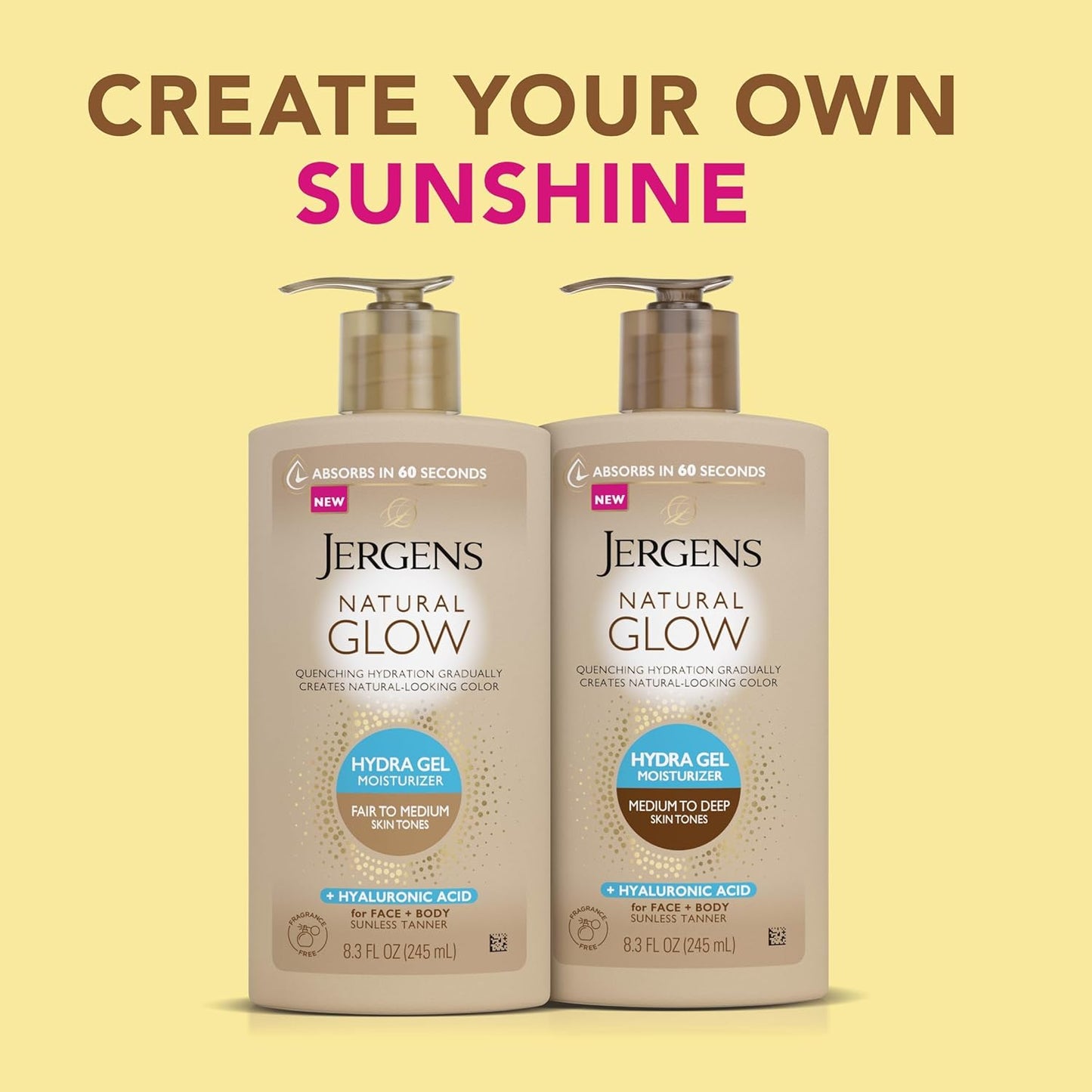 Jergens Natural Glow - Gradual Tanning Lotion with Hyaluronic Acid | Fragrance-Free, 8.3 Fl Oz for Fair to Medium Skin Tone