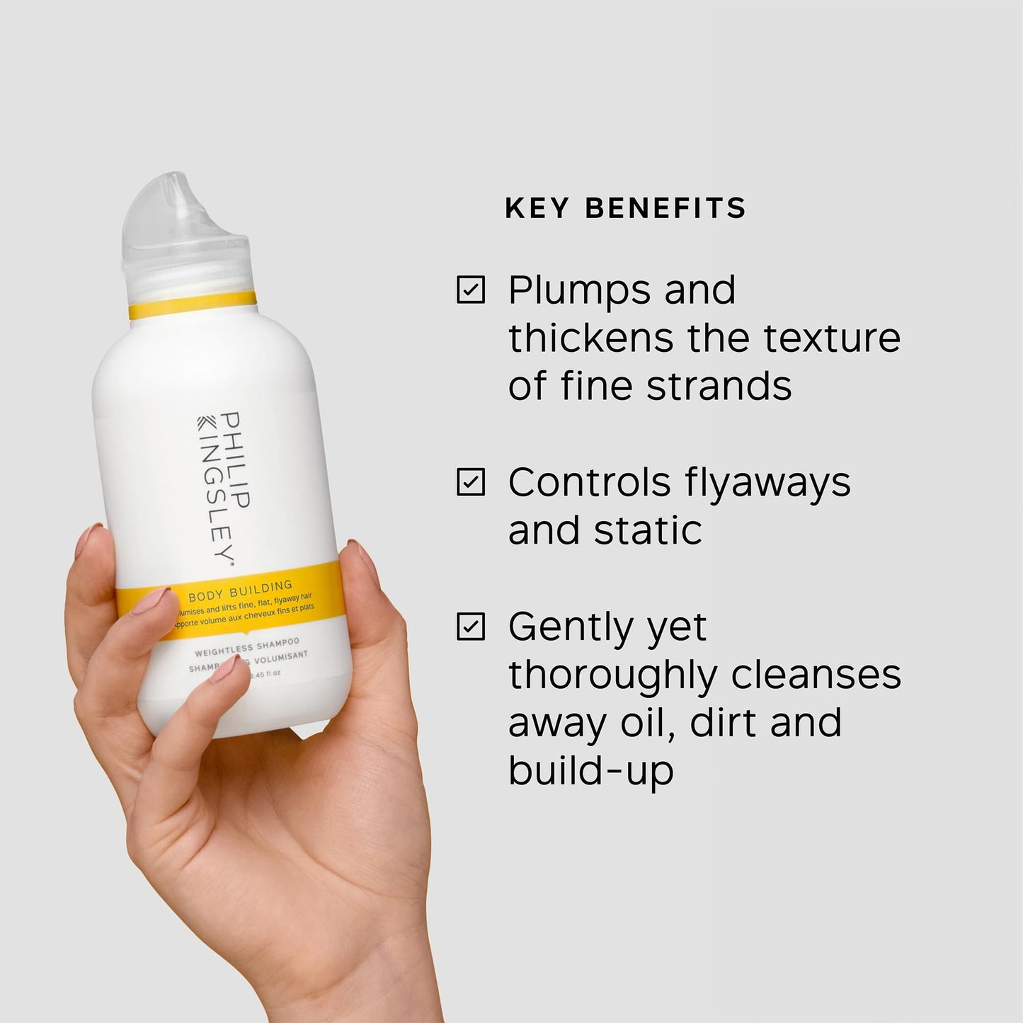 PHILIP KINGSLEY | Body Building Weightless Shampoo | Volumizing Shampoo for Fine, Limp, Flat, Flyaway Hair | Hydrates, Thickens, Lifts and Adds Volume and Shine | 8.4oz