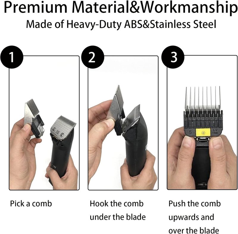 Professional Animal Grooming Combs - Stainless Steel Attachment Guide for A5 Detachable Blade Clippers | Compatible with Wahl, Andis, Oster