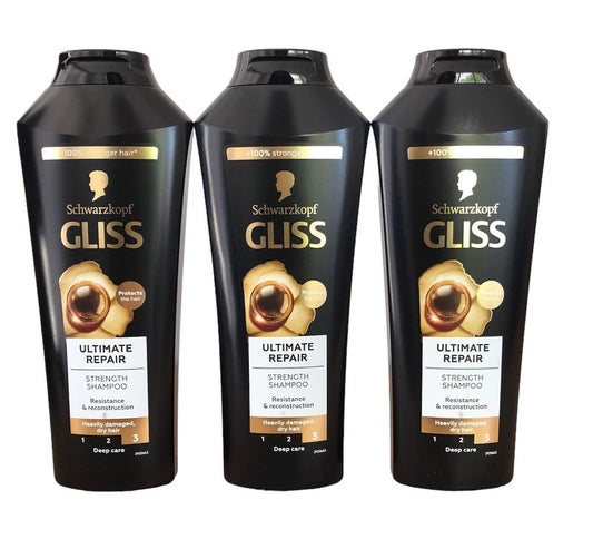 GLISS Hair Repair Shampoo, Ultimate Repair for Heavily Damaged Hair, 13.6 Ounces (Pack of 3)