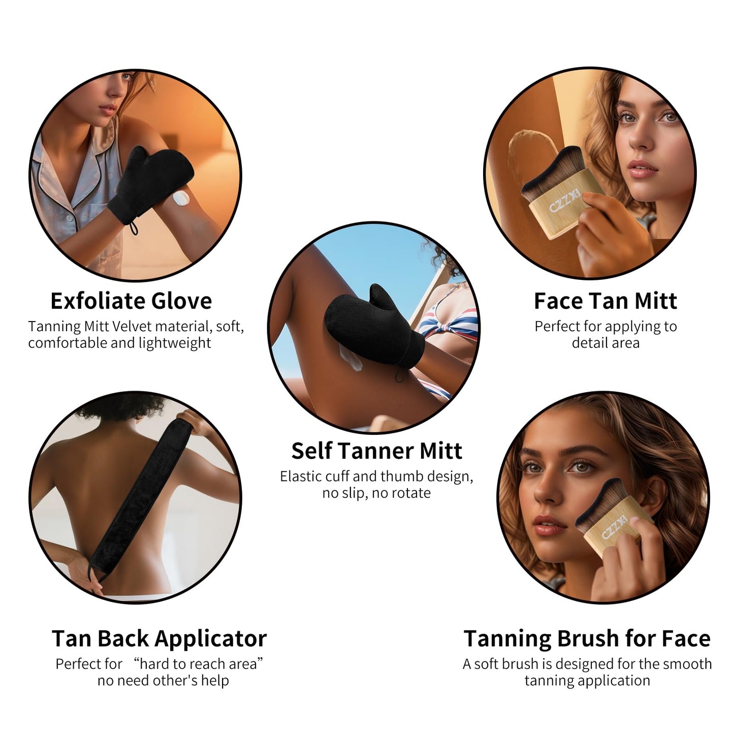 CZZXI Tanning Mitt, Body Brush & Back Tanner Applicator Kit – Self-Tan Applicator for Body, Face & Hard-to-Reach Areas | Includes Storage Pouch