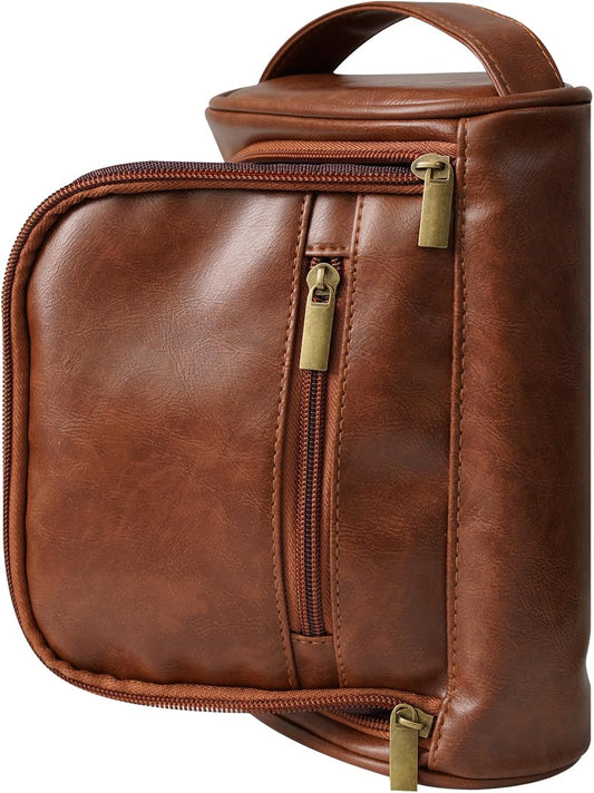 Travel Toiletries Bag for Men - Water-Resistant Dopp Kit | PU Leather Shaving Pouch Organizer, Multi-Compartment Design