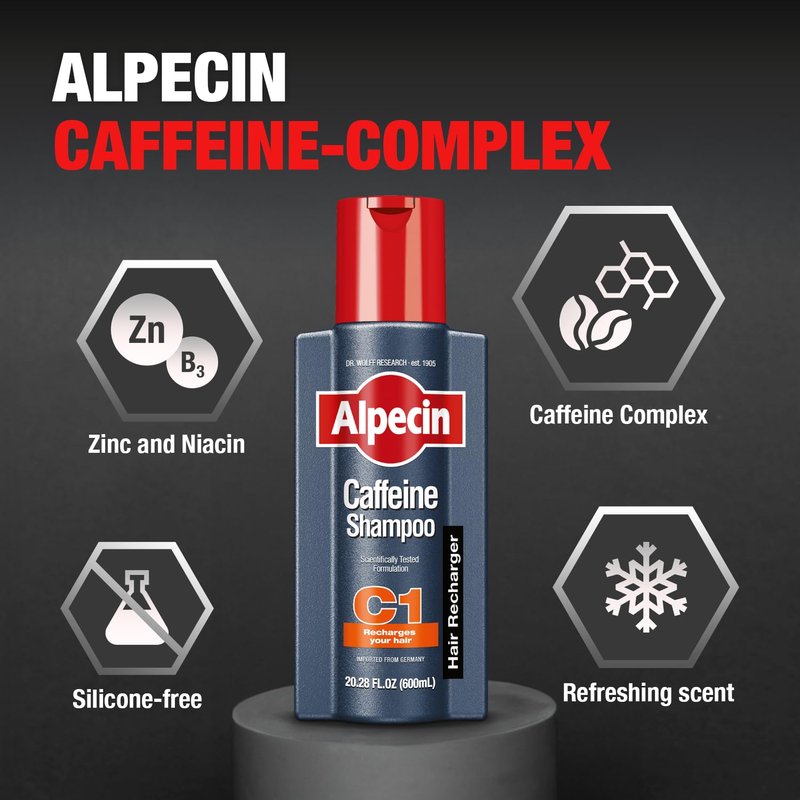 Alpecin C1 Caffeine Shampoo 20.28 fl oz I Hair Performance Enhancer I Promotes Natural Hair Growth and Thickness I Energizes Scalp 600mL 1 Pack