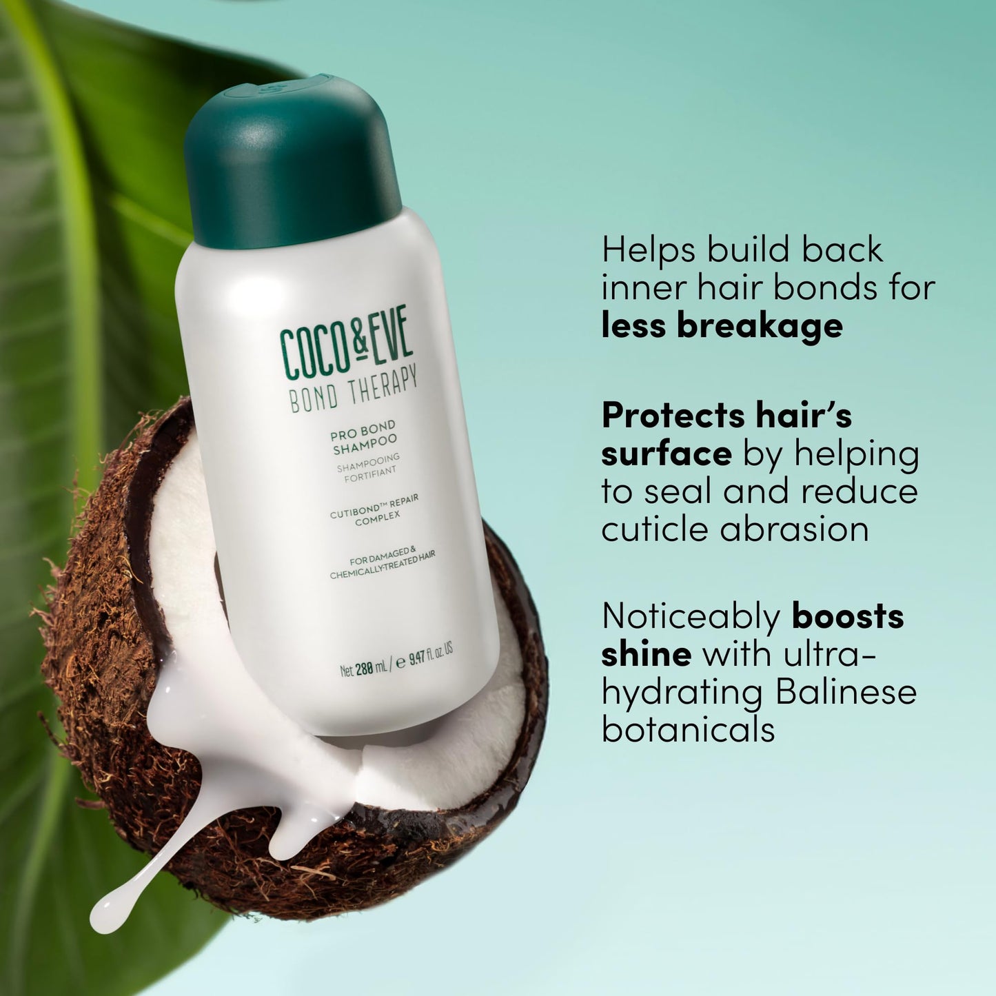 Coco & Eve Bond Therapy Pro Bond Shampoo. Strengthens and Repairs Hair Bonds with Less Breakage. Hydrating & Fortifying Shampoo for Damaged, Chemically Treated Hair. (9.47 fl oz)