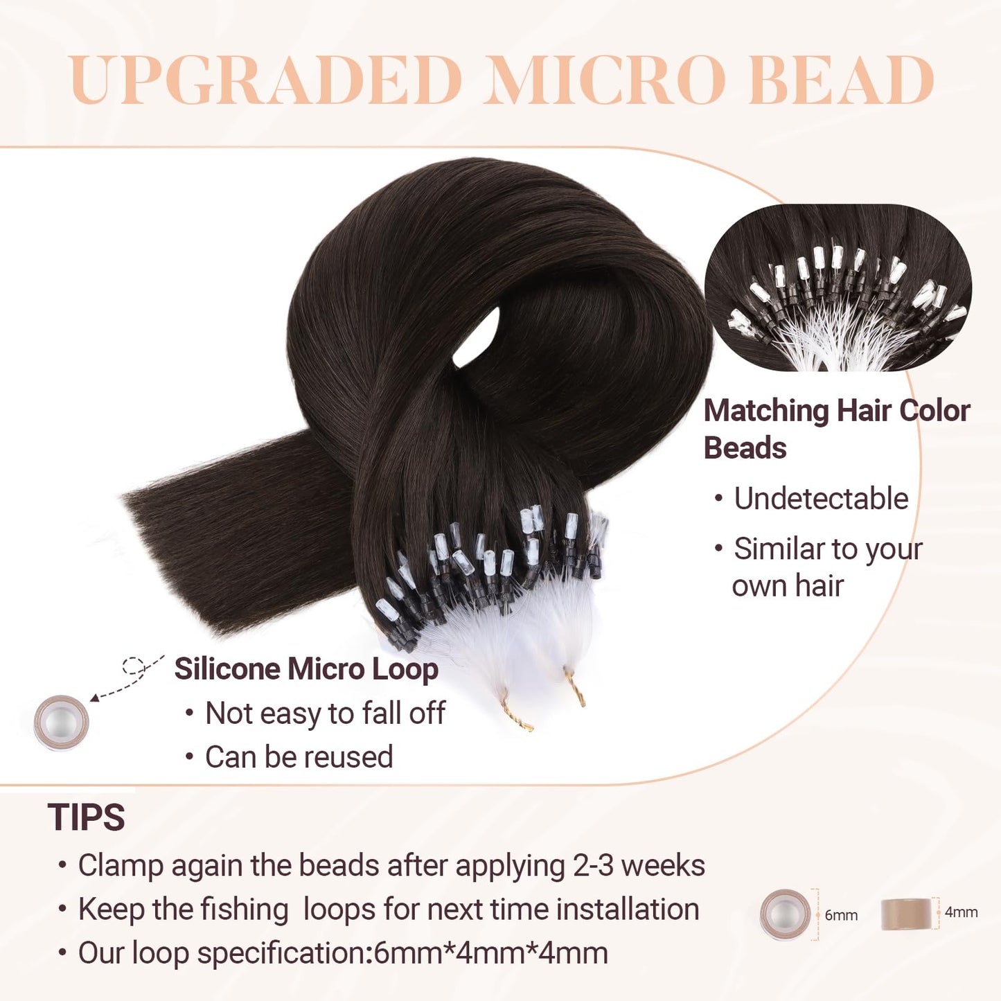 MAXITA Microlink Hair Extensions Human Hair Dark Brown Micro Bead Hair Extensions Real Human Hair, 50g/50 Strands/Pack, 16 In