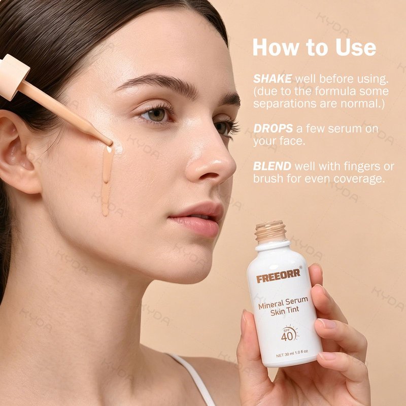 KYDA Skin Tint with SPF 40, Tinted Mineral Sunscreen Serum with Zinc Oxide,Tinted SPF Serum Foundation,Long Lasting Buildable Coverage like Foundation-1 Fl Oz, Nude Beige