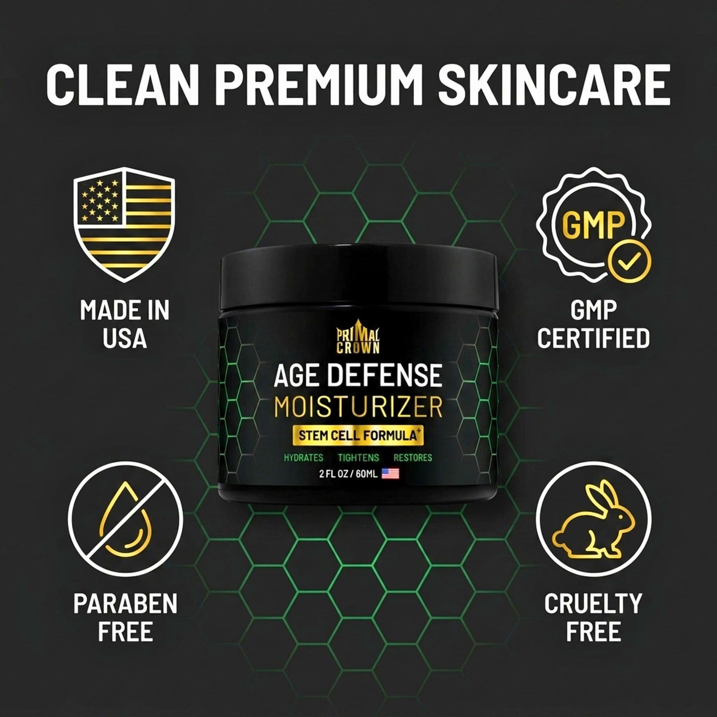 Primal Crown Wrinkle Cream for Men Face Moisturizer Agave Stem Cells 2oz