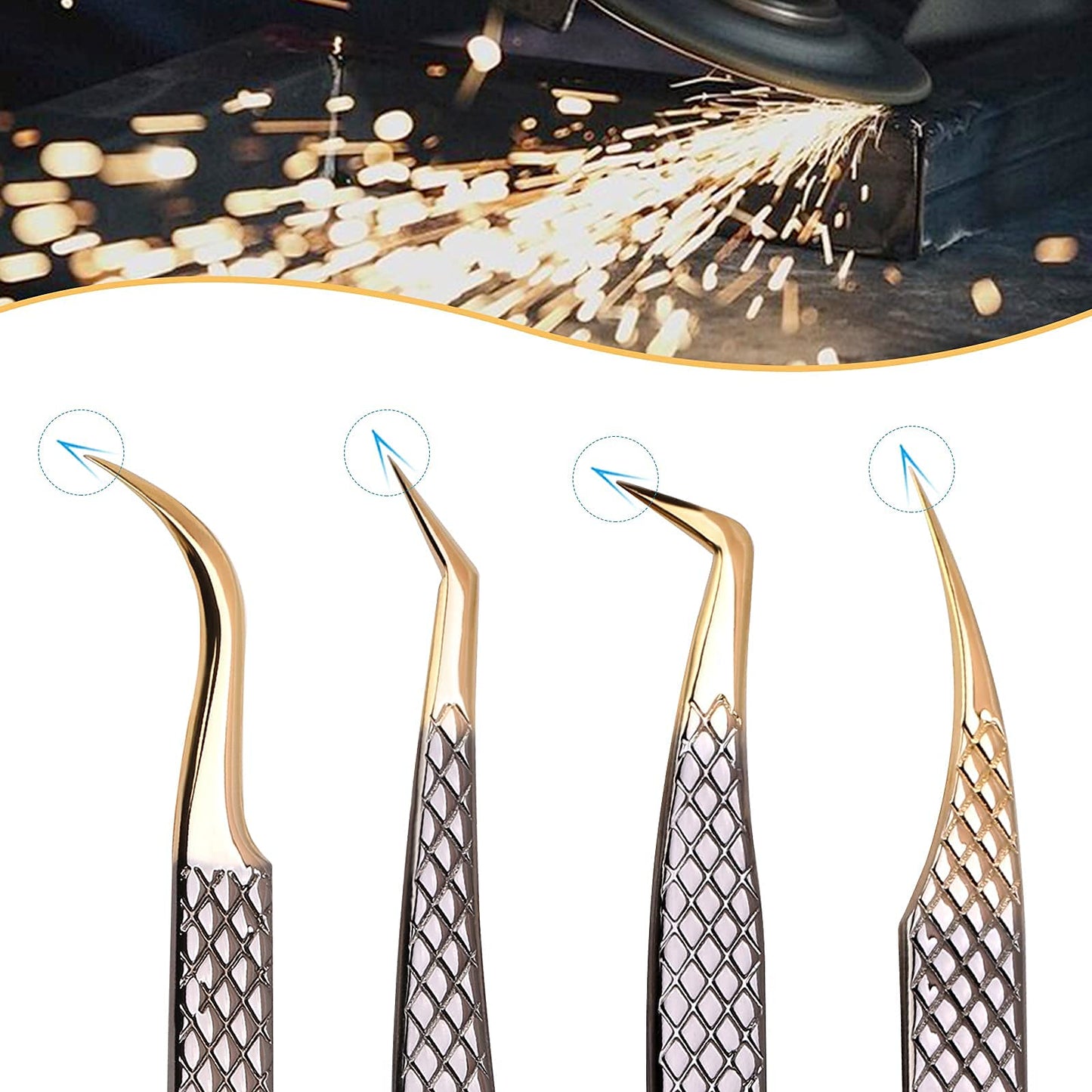 Arclon Lash Eyelash Extension Tweezers Set 4Pcs,Professional Eyelash Applicator Tool,Straight and Curved Precision Stainless Steel Tweezers Lash Extension Supplies(Black Gold)