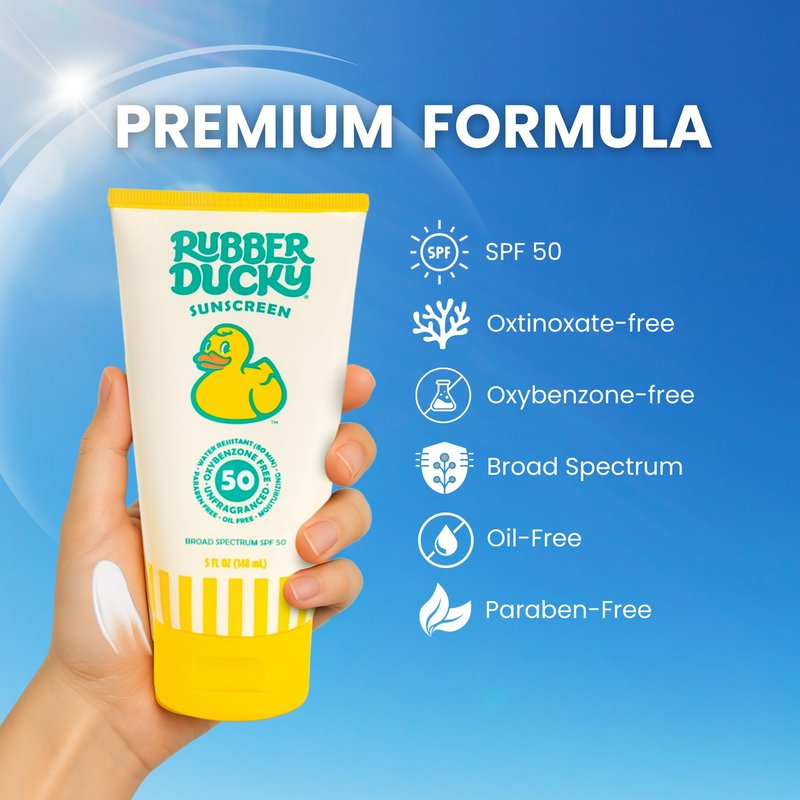Rubber Ducky Sunscreen SPF 50 with Vitamin E - Lightweight & Water Resistant Sunblock for Kids - No White Cast Sunscreen Lotion, Unscented, Moisturizing & Non-Greasy, for Face and Body Use - 5oz, 2Pcs