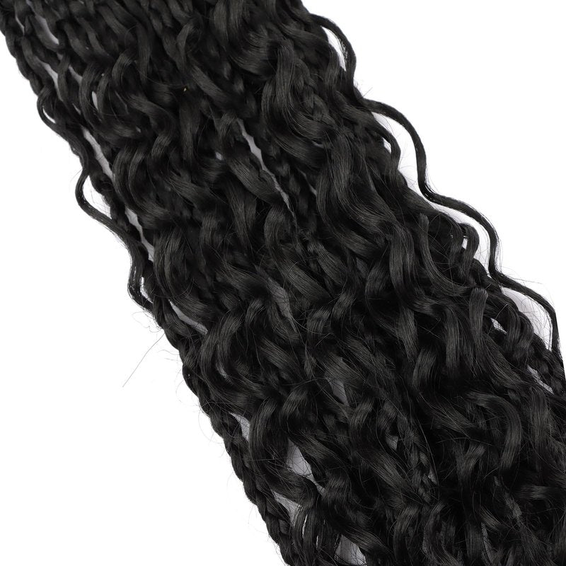 LYCSOU Goddess Box Braids Crochet Hair 1B - 18 Inch 8 Packs Crochet Box Braids Pre-looped Bohemian Boho Box Braids Crochet Hair with Curly Ends Synthetic Crochet Hair for Black Women